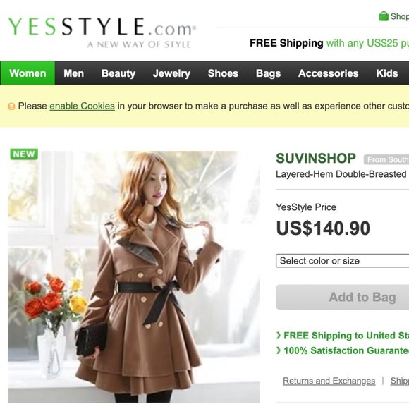 Layered-Hem Double-Breasted Winter Trench Coat from YesStyle Camel Brown Size S - Picture 6 of 10